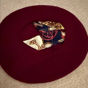 Elegant Burgundy Beret with Scarf Accent